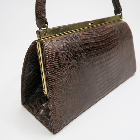 Vintage 50s Roos Atkins Brown Lizard Handbag - Picture 4 of 12